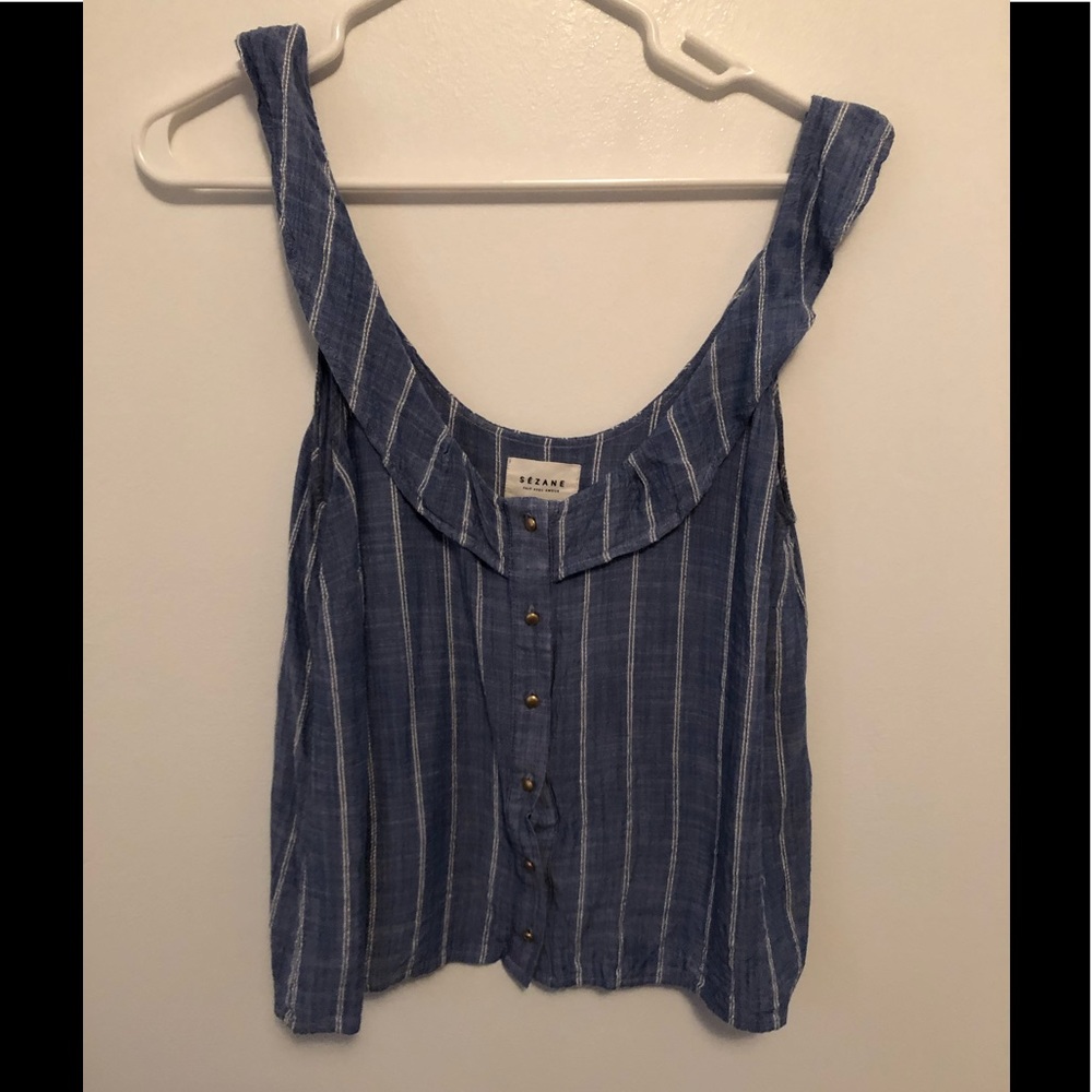 Sezane blue and white striped tank top